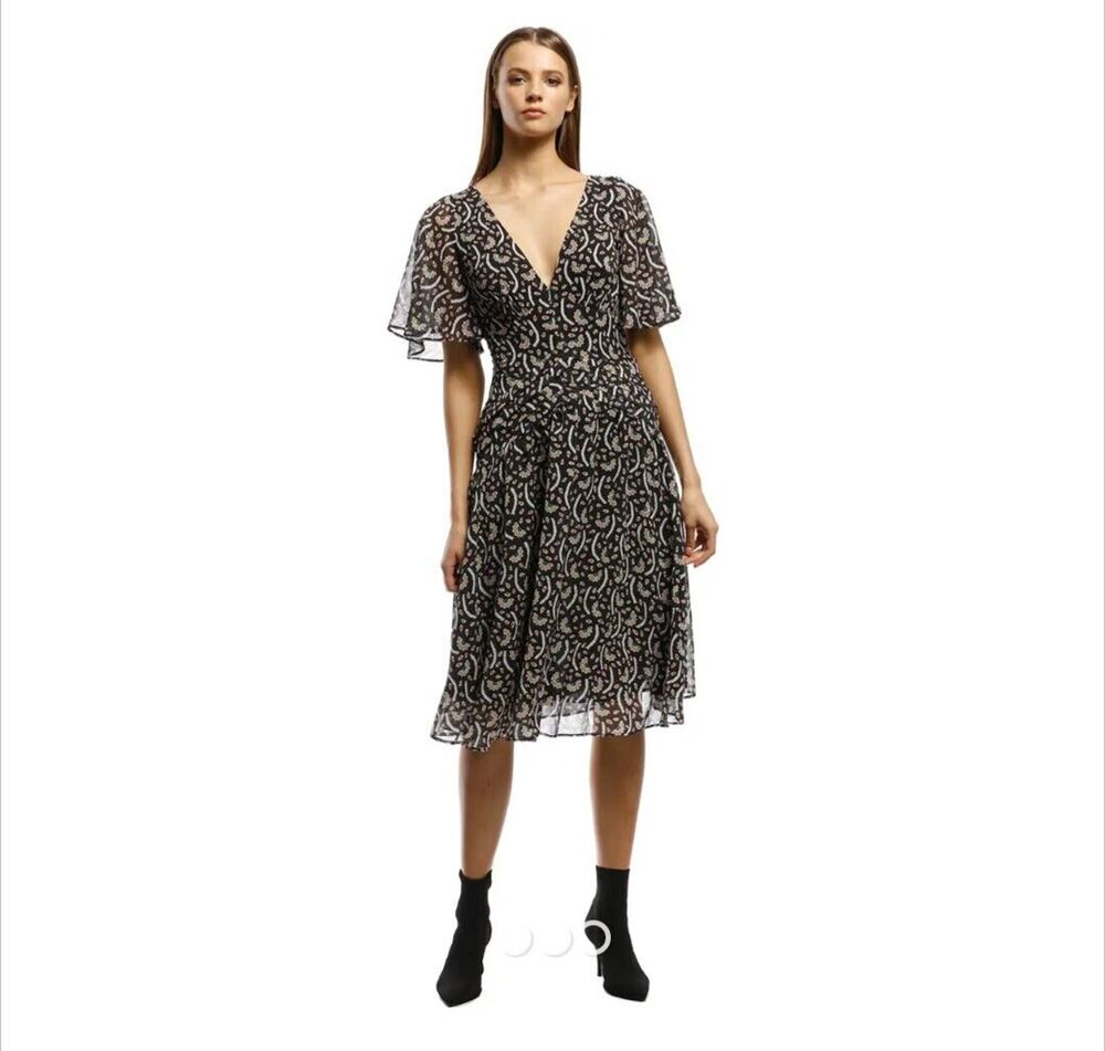Stevie May Women's Anise Sheer Sleeve Pleated Skirt Midi Dress Black Size XS